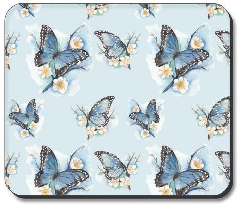 Blue Butterflies on White Flowers - #2856