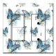 Printed 2 Gang Decora Switch - Outlet Combo with matching Wall Plate - Blue Butterflies on White Flowers