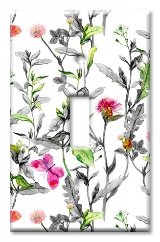 Art Plates - Decorative OVERSIZED Switch Plates & Outlet Covers - Pink Butterflies on leaves