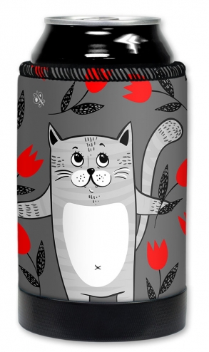 Gray Cat with Red Flowers - #2864