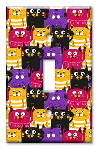 Art Plates - Decorative OVERSIZED Wall Plates & Outlet Covers - Black, Purple and Orange Cat Toss