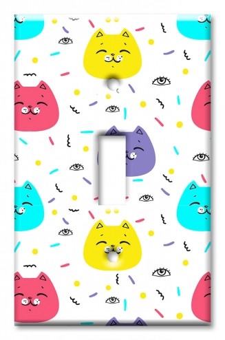 Art Plates - Decorative OVERSIZED Wall Plates & Outlet Covers - Colorful Cat Faces