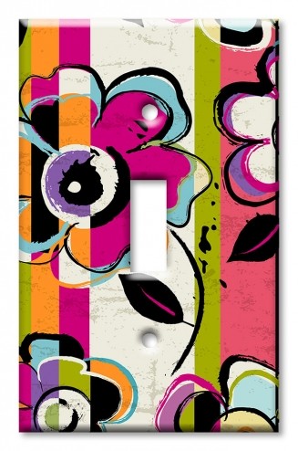 Art Plates - Decorative OVERSIZED Wall Plate - Outlet Cover - Floral Color Line Art