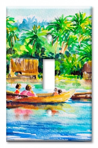 Art Plates - Decorative OVERSIZED Wall Plates & Outlet Covers - Canoes on the River