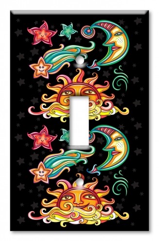 Art Plates - Decorative OVERSIZED Wall Plates & Outlet Covers - Colorful Sun, Stars and Moon