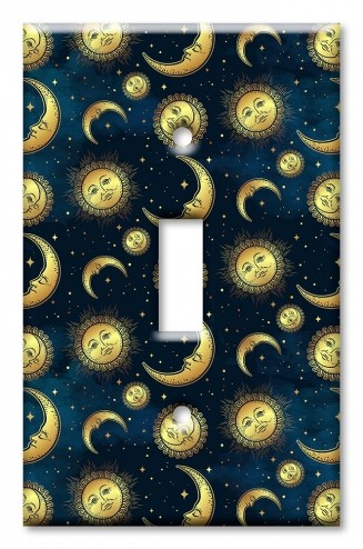 Art Plates - Decorative OVERSIZED Wall Plate - Outlet Cover - Golden Moon and Suns