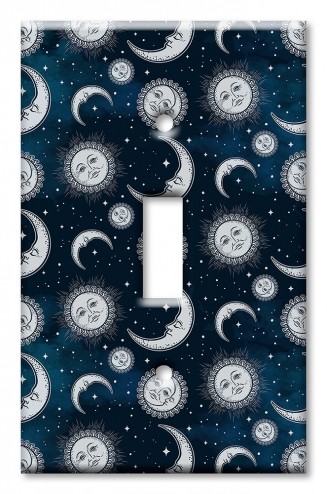 Art Plates - Decorative OVERSIZED Wall Plate - Outlet Cover - Gray Moon and Suns