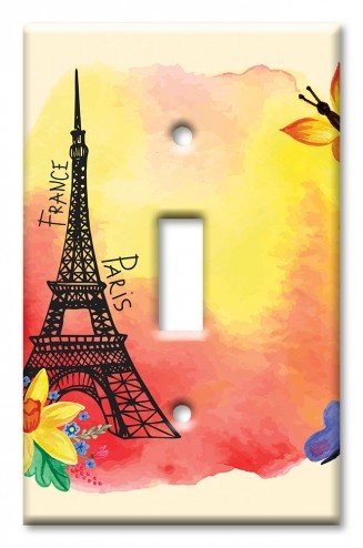 Art Plates - Decorative OVERSIZED Wall Plate - Outlet Cover - Eiffel Tower with Butterfly