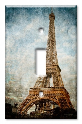 Art Plates - Decorative OVERSIZED Wall Plate - Outlet Cover - Eiffel Tower faded Picture