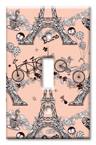 Art Plates - Decorative OVERSIZED Wall Plate - Outlet Cover - Eiffel Tower with Bicycles