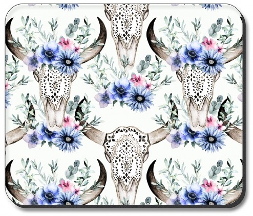 Bull Skull and Blue Flowers - #3100