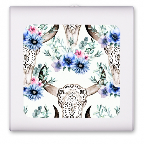 Bull Skull and Blue Flowers - #3100