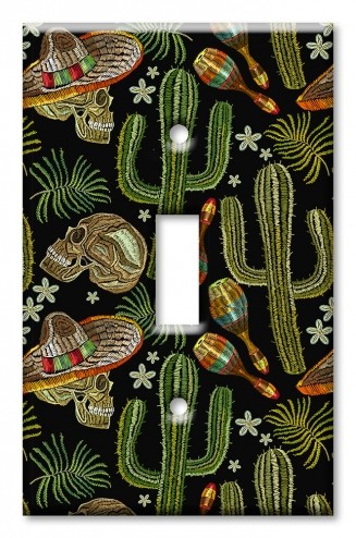 Art Plates - Decorative OVERSIZED Switch Plate - Outlet Cover - Skulls and Cactus Toss