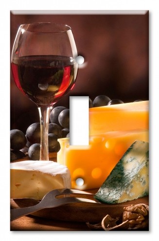 Art Plates - Decorative OVERSIZED Switch Plate - Outlet Cover - Wine and Cheese II