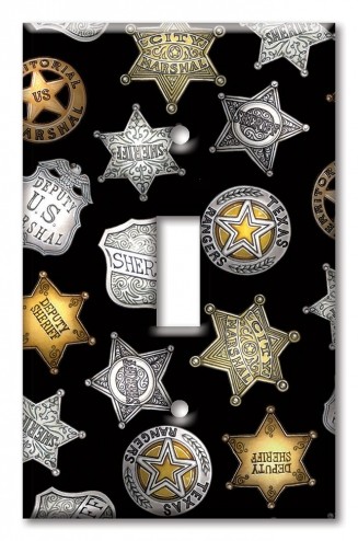 Art Plates - Decorative OVERSIZED Switch Plate - Outlet Cover - Sheriff Badges (Black) - Image by Dan Morris