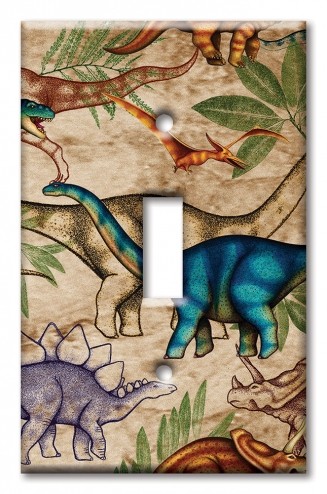 Art Plates - Decorative OVERSIZED Wall Plate - Outlet Cover - Jungle Dinosaurs - Image by Dan Morris