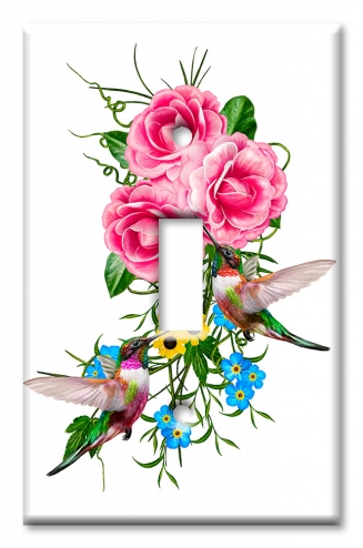 Art Plates - Decorative OVERSIZED Wall Plate - Outlet Cover - Hummingbirds In Flowers