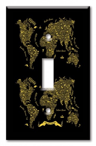 Art Plates - Decorative OVERSIZED Switch Plate - Outlet Cover - Typography World Map