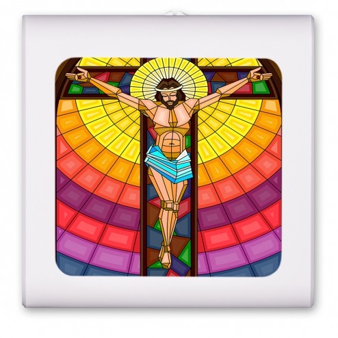 Jesus On Cross Stained Glass - #8645