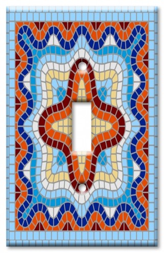 Art Plates - Decorative OVERSIZED Switch Plates & Outlet Covers - Light Blue Spanish Mosaic Tile Print