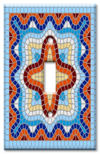 Art Plates - Decorative OVERSIZED Switch Plates & Outlet Covers - Light Blue Spanish Mosaic Tile Print