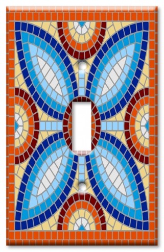 Art Plates - Decorative OVERSIZED Switch Plates & Outlet Covers - Orange Spanish Mosaic Tile Print