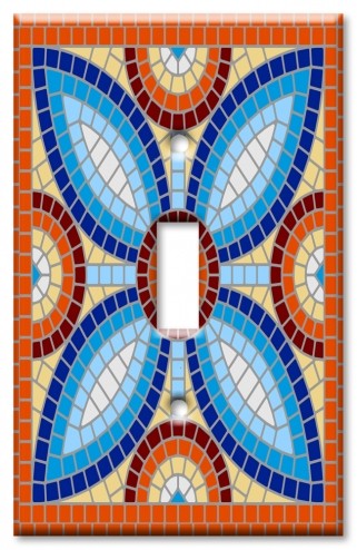 Art Plates - Decorative OVERSIZED Switch Plates & Outlet Covers - Orange Spanish Mosaic Tile Print