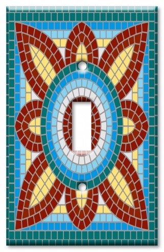 Art Plates - Decorative OVERSIZED Wall Plate - Outlet Cover - Green Spanish Mosaic Tile Print