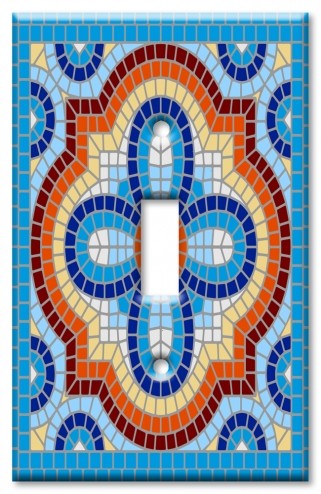 Art Plates - Decorative OVERSIZED Wall Plates & Outlet Covers - Aqua Spanish Mosaic Tile Print