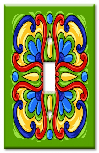 Art Plates - Decorative OVERSIZED Wall Plate - Outlet Cover - Green Mexican Talavera Tile Print