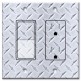 Printed 2 Gang Decora Switch - Outlet Combo with matching Wall Plate - Silver Diamond Plate Print