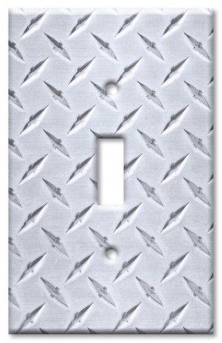 Art Plates - Decorative OVERSIZED Switch Plate - Outlet Cover - Silver Diamond Plate Print