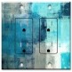 Printed 2 Gang Decora Duplex Receptacle Outlet with matching Wall Plate - Turquoise and Grey Abstract Art