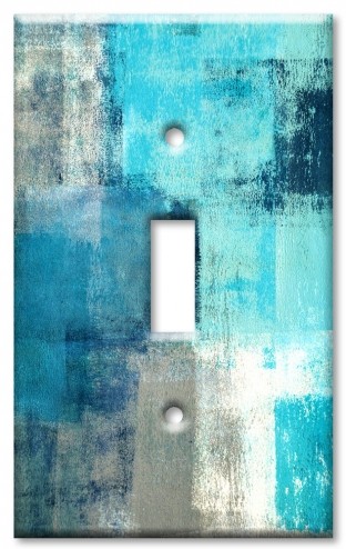 Art Plates - Decorative OVERSIZED Switch Plate - Outlet Cover - Turquoise and Grey Abstract Art