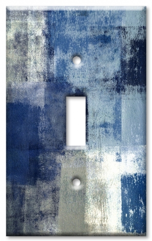 Art Plates - Decorative OVERSIZED Wall Plates & Outlet Covers - Blue and Grey Abstract Art