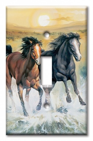 Art Plates - Decorative OVERSIZED Wall Plate - Outlet Cover - Horses in the Surf