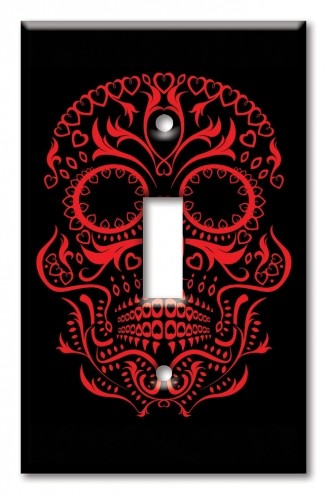 Art Plates - Decorative OVERSIZED Switch Plate - Outlet Cover - Red Sugar Skull